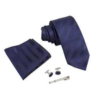 Ikepeibao Мъжки вратовръзки в по-тъмно-синята ивица и клетка, джоб за коса с метални запонками, стяга за сватба официални работни места, черен, червен