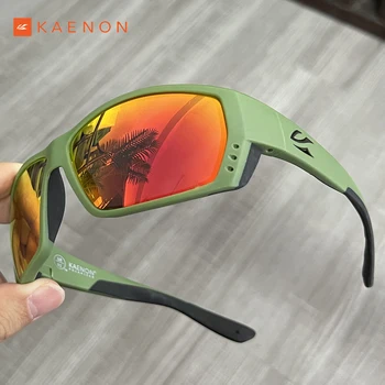 KAENON Поляризирани слънчеви очила Квадратна зелена дограма TR90, 11 цвята, огледални лещи, спортни очила за активен отдих, велосипедни слънчеви очила