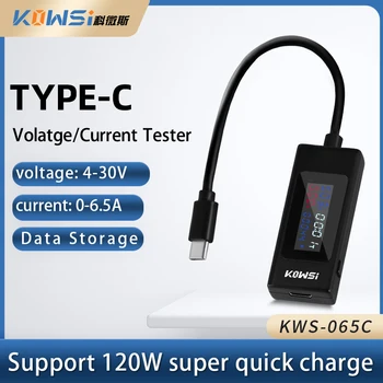 KWS-065C Type-c USB-C Тестер на напрежение, Ток 4-30 В Измерване на напрежение за Синхронизиране на Амперметър Цифров Монитор USB Зарядно устройство Тестер електромера