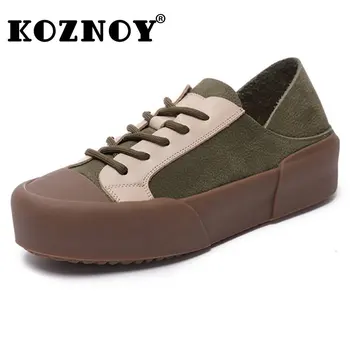 Koznoy/дамски пролетно-есенни обувки на танкетке с вулканизирана подметка 3 см, лятна брандираната модни дамски обувки от естествена кожа