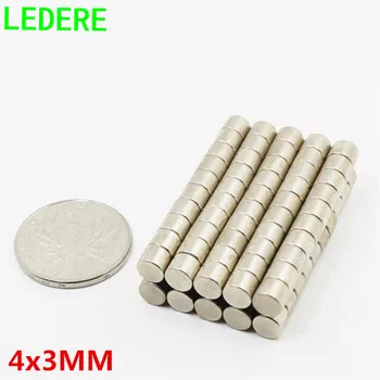 LEDERE 100шт 4x3 неодимовый магнит 4*3-4 мм*3 мм силни редки земи неодимови постоянни магнити NdFeB проби магнит 4 mm x 3 mm
