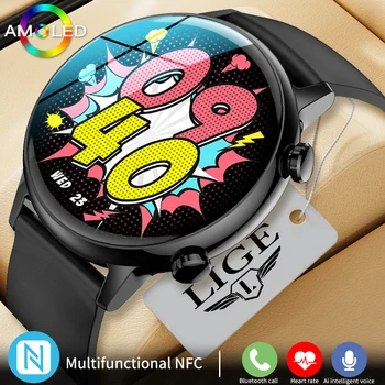 LIGE NFC Нови дамски смарт часовници с Bluetooth-разговори, умни часовници, които се показват винаги време, водоустойчив спортен гривна, мъжки умен часовник, дамски