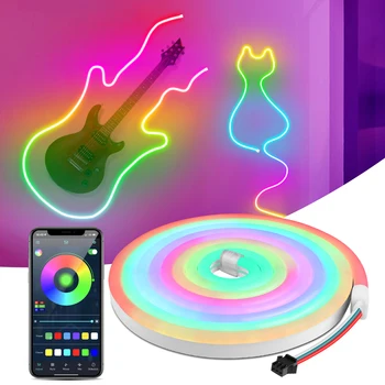 Led Неонови RGBIC Ивица Светлина Smart APP Bluetooth акаунт contral Dreamcolor Ефект Сеченето на Гъвкава Лента Гласово Управление на Външни Стенни осветителни Тела