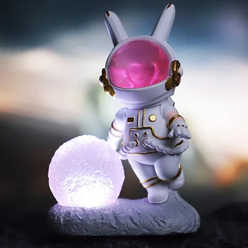 Led лека нощ от смола на Луната Астронавт Заек Настолна лампа Сватбен подарък за Рожден Ден Ins Сладък Космически Заек Украса Спални