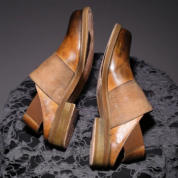 Luxry/дизайнерски пролетно-летни мъжки ежедневни обувки от естествена кожа, мъжки джапанки-мюли, сандали, мъжки модел обувки на равна подметка в ретро стил, овес