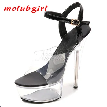 Mclubgirl Токчета 15 см, кристал, супер висок ток, тънък ток, водоустойчив платформа, удобни и гъвкави обувки за шаферките, LYP