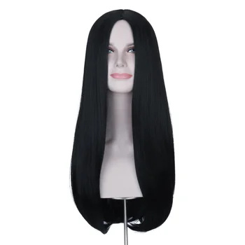 Missuhair женски дълга черна перука директен семеен костюм за Хелоуин и перука без бретон централна част
