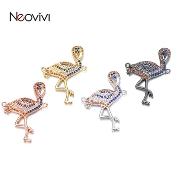 Neovivi Flamingo Charm Micro Pave Цветни циркониеви висулки за бижута, красиви гривни за момичета, дамски гривни ръчна изработка, жак 