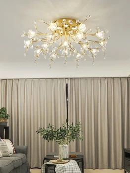 Nordic Light Луксозен Лампа за зала Нов Дизайн Кристална тавана лампа в стил постмодерното Прост Цвете Спалня, Трапезария Дърво Полилей