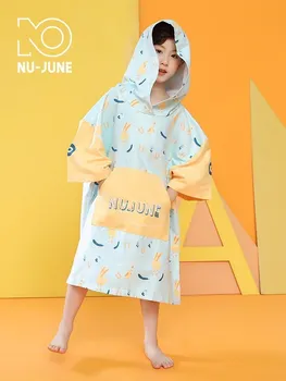 Nu-June-детски дрехи, дъждобран с нагрудником, кърпа, суха, тънка хавлия, бански, плаж, море, мъжки и женски, детски обувки с анимационни герои