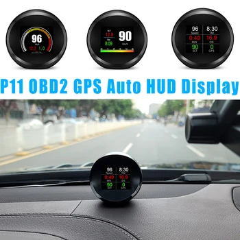 OBDHUD P11 OBD2 HUD с GPS аларма превишена скорост, об/мин, температурата на водата, напрежението, часовник, LCD дисплей за цялата кола