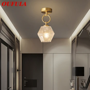OUFULA Скандинавски месинг тавана лампа LED Златисто-медни лампа Прост креативен интериор за дома Стълбище Преминаване Балкон