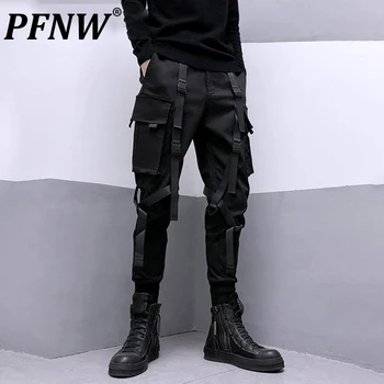 PFNW Тъмно облекло в стил сафари, Панталони-карго с сплайсированными лямками, мъжки градинска дрехи с еластичен колан, тънка тактическа и техническа облекло 12A1634