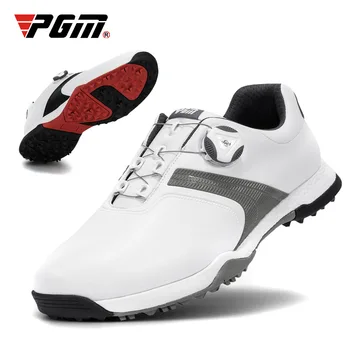 PGM/ черни мъжки обувки за голф от естествена кожа, водоустойчиви мъжки нескользящие дишащи обувки в английски стил, случайни бизнес XZ159