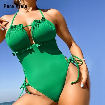 Para Praia 2023, едно парче бански на бретелях, бански костюми с волани за жени, секси бански костюм с завязками, бандажный монокини
