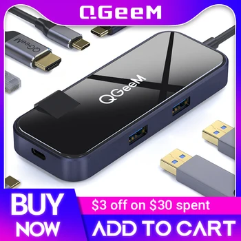 QGeeM C USB Хъб за Macbook Pro Air USB Type-C Hub 3,0 TF SD Адаптер 3.5 мм PD Aux HDMI Type C Хъб за iPad PC Pro Сплитер докинг станция