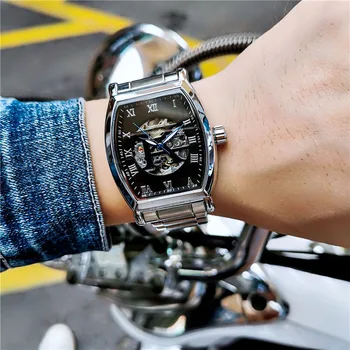 Reloj Hombre Модни Луксозни Мъжки часовници, Кухи Автоматични Механични Ръчни часовници във формата На Бъчва, Relogios Masculino