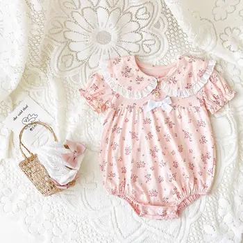 Sanlutoz/ боди с къс ръкав за новородено момиче с цветен модел, летни дрехи за новородени момичета, памучен принцеса