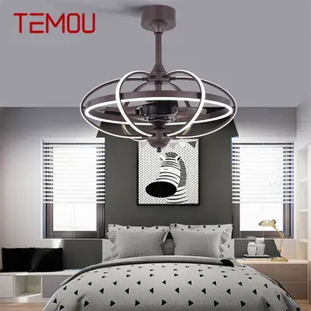 TEMOU Модерен вентилатор на тавана, кафе лампа с дистанционно управление, вентилационно осветление за дома трапезария, спалня, ресторанта