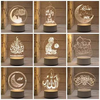 USB за Управление на Led 3D Акрилни лека нощ на Мюсюлманския Рамадан Украса За празник ЕЙД Mubarak Настолно украшение Нощна Лампа Декор Спални
