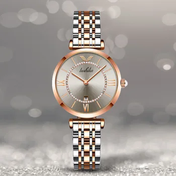 UTHAI H104 дамски маркови модни ниша часовници, леки луксозни кварцов ръчен часовник с календар, инкрустирани с диаманти, водоустойчив, стоманена каишка, подарък