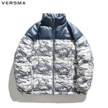 VERSMA, корейски Ulzzang, камуфляжный принт, изкуствена бод, зимно яке, палто, мъжки хип-хоп топло дебела водоустойчив руска зима парк, мъжки