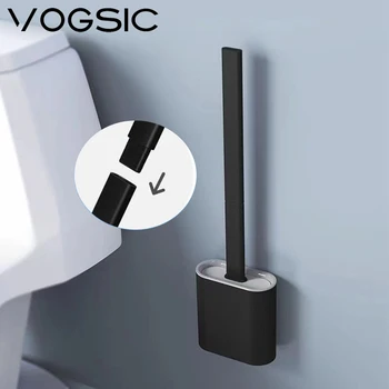 VOGSIC Home Силиконовата четка за тоалетна, стенни подвижна четка с дълга дръжка, TPR, Четка за почистване на тоалетната чиния, Комплект Аксесоари за баня