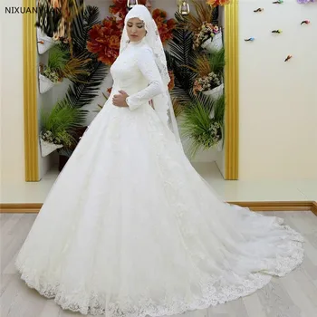 Vestidos De Новия 2022 Дантелено мюсюлманската сватбена рокля Винтажное сватбена рокля с дълги ръкави и висока яка от Саудитска Арабия