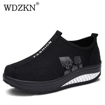 WDZKN, дамски обувки на равна платформа, дишаща ежедневни обувки без скрепителни елементи от въздушната мрежа, дамски маратонки, летни дамски обувки Sapatos Femininos