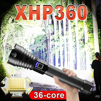 XHP360 led фенерче 18650 Акумулаторна фенерче USB Мощен тактически светкавица, мащабируем ловен фенер, водоустойчив ръчна лампа