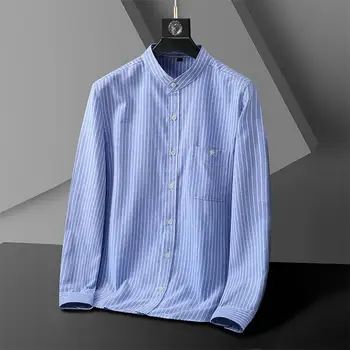 XL-10XL, големи размери, риза райе с дълъг ръкав и яка, мъжки голяма свободна ежедневни риза