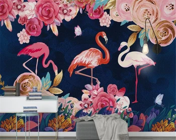beibehang behang hudas beauty ръчно рисувани цветя, растения фон с фламинго тапети, стенни рисувани тапети за дома