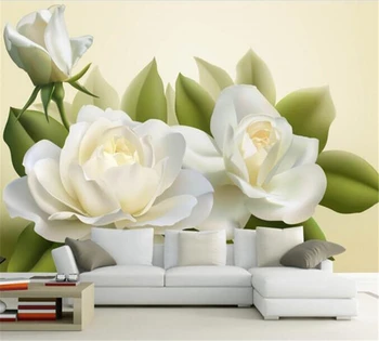 beibehang Потребителски тапети модерен 3D вектор реалистичен цвете бели рози дневна спалня фон монтиране на украса живопис