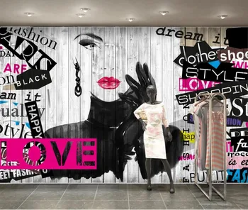 beibehang Тапети по поръчка, Европа и Америка графити ръчно рисувани магазин на козметична дрехи стенно покритие декорация на дома, рисувани стенни