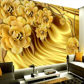 beibehang, изработени по поръчка голям стенопис, разкошен златен божур, коприна модел, тъканни тапети за стените, papel de parede para quarto