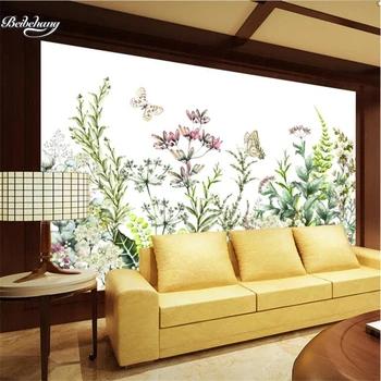 wellyu Свежи и елегантни ръчно рисувани цветя на заден план, обичай мащабни стенописи, нетъкан тапет