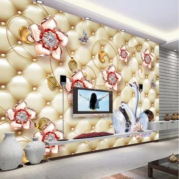 wellyu мащабни стенописи по поръчка, луксозни романтични декорации, цветя, бял лебед, 3D TV фон, стенни нетъкан тапет