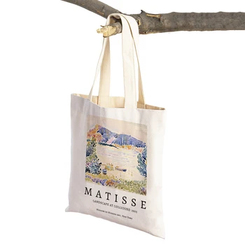 Абстрактен Матиссовый Пейзаж с коралови листа, дамски Чанти, за пазаруване, за многократна употреба двустранен принт, ежедневни холщовая чанта за пазаруване, Чанта-тоут