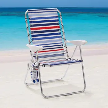 Алуминиево плажна стол-бънджи в червено и бяло и синьо райе