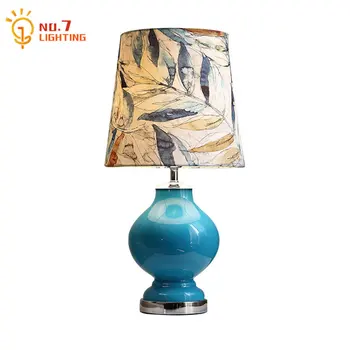 Американската Средиземноморска Романтична Настолна лампа от Синьо Стъкло LED E27 Home Decor Хол / Модельная стая, малка странична масичка в Спалнята, Магазин