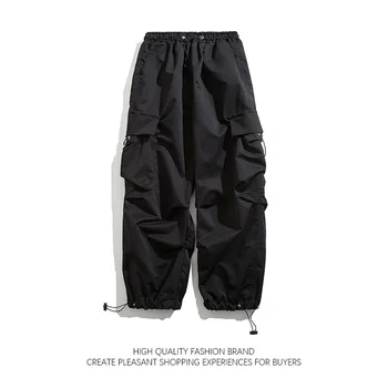 Американски улични панталони-карго, мъжки Дамски модни улични гамаши в стил хип-хоп оверсайз, унисекс, пънк, Красиви прави панталони-сафари