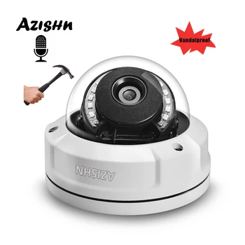 Антивандальная H. 265 2MP 5-МЕГАПИКСЕЛОВА IP Камера Аудио Сигурността на Вътрешен Микрофон PTP Сигнал Нощен IR Куполна Камера за Наблюдение AZISHN