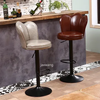 Бар стол от висококачествена естествена кожа, модерен офис стол с асансьор, креативни столове за касиери, въртящ се стол в скандинавски стил