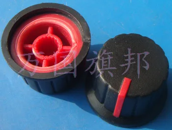 Безплатна доставка.Дръжка потенциометъра от екологично чиста пластмаса, с диаметър 15 мм, 24 мм, черна и червена точка