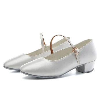 Бели сатенени обувки за латино танци балната зала за момичета за тренировки и състезания