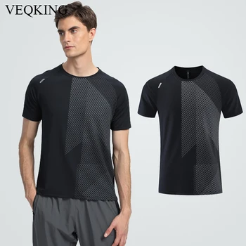 Бързо съхнещи мъжки тениски за джогинг VEQKING, без дишаща топ за тренировки във фитнеса, лятна спортна тениска за бягане с къс ръкав
