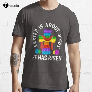 Великден - Това е историята на Исус, Той е Възкръснал, Християнска тениска на Великден, Розова Риза с кръгло деколте, Градинска дрехи, Мъжки ризи Оверсайз Xs-5Xl