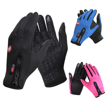 Велосипедни ръкавици, мъжки и женски флисовые ветроупорен топли ръкавици за сензорен екран за алпинизъм на открито, ски, ръкавици с цип