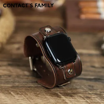 Взаимозаменяеми каишка за часовник CONTACT'S FAMILY от Естествена Кожа Apple Watch Bands Гривна за Мъже и Жени 42 мм 45 мм на 49 мм