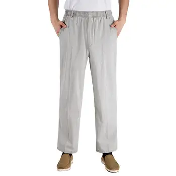 Висока талия, еластичен колан, джобове, прави широки панталони за мъже, обикновена ежедневни панталони, мъжки дрехи pantalones hombre